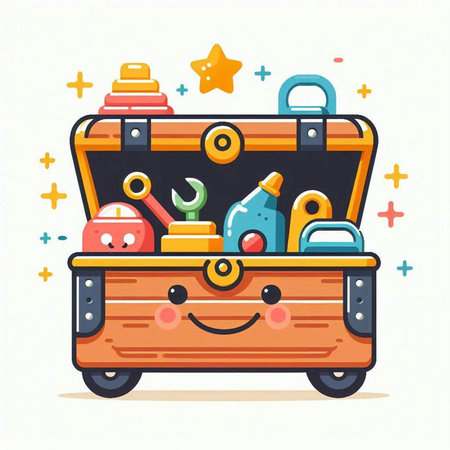 Vector illustration of a suitcase with tools. Cute cartoon style.のイラスト素材