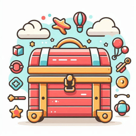 Treasure chest. Colorful vector illustration in flat cartoon style.のイラスト素材