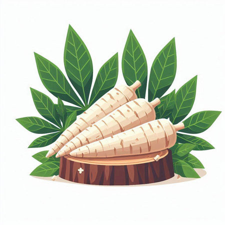 Parsnip on a stump with leaves. Vector illustration.のイラスト素材