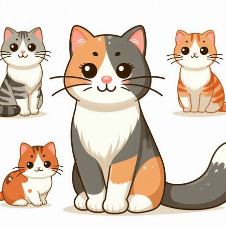 Illustration of Cute Cats and kittens on a white background.のイラスト素材