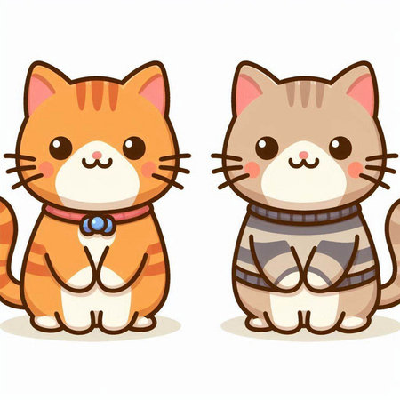 Cute cat cartoon character vector illustration. Cute cat cartoon mascot.のイラスト素材