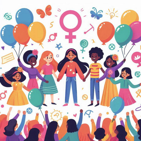 International Women's Day vector illustration. Flat cartoon style. Feminism concept.のイラスト素材