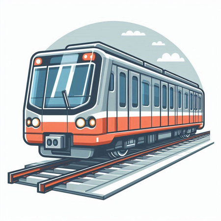 Train on rails. Vector illustration of a train on a white background.のイラスト素材