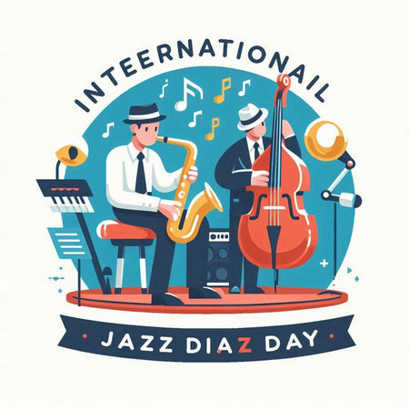 International Jazz Day. Vector illustration in flat style on white background.のイラスト素材