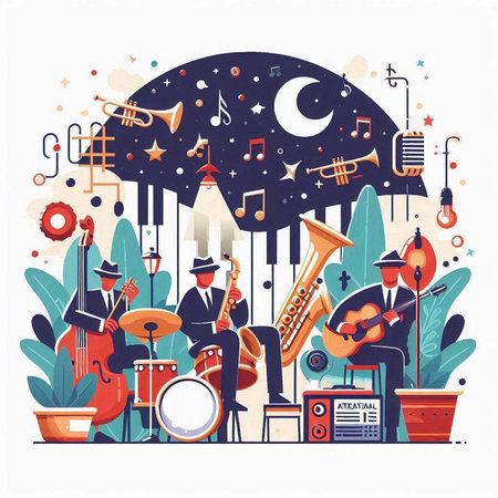 Musical instruments set. Vector illustration in flat cartoon style. Music festival.のイラスト素材