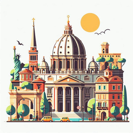 St. Peter's Basilica in Vatican City, Rome, Italyのイラスト素材
