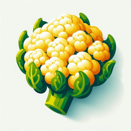 Illustration of a cauliflower with green leaves on a white backgroundのイラスト素材