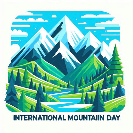 International Mountain Day. Vector illustration for greeting card, poster and banner.のイラスト素材