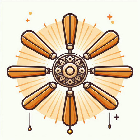 Illustration of vintage propeller with sunburst on white background.のイラスト素材