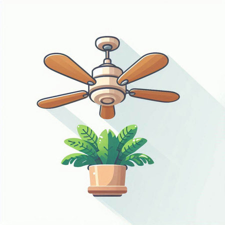 Ceiling fan with potted plant. Flat design vector illustration.のイラスト素材