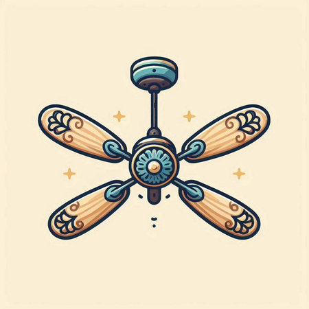 Ceiling fan vector illustration. Hand drawn vintage design element.のイラスト素材