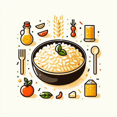 Risotto in a bowl. Vector illustration in flat style.のイラスト素材