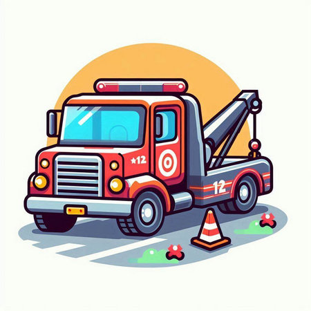 Vector illustration of a tow truck on a white background. Cartoon style.のイラスト素材