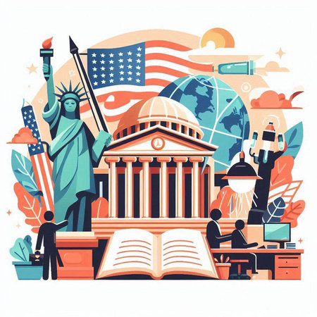 Library of Congress, United States of America symbols. Vector illustration in flat styleのイラスト素材