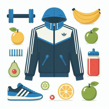 Fitness and healthy lifestyle icons set. Vector illustration in flat styleのイラスト素材