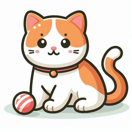 Cute cat with ball isolated on white background. Vector illustration.のイラスト素材