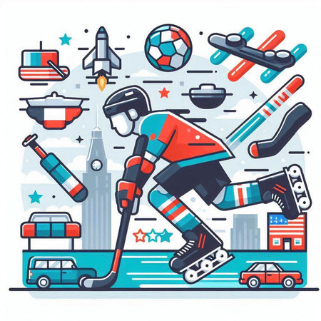 Ice hockey. Flat style vector illustration on white background. Sports and recreation.のイラスト素材