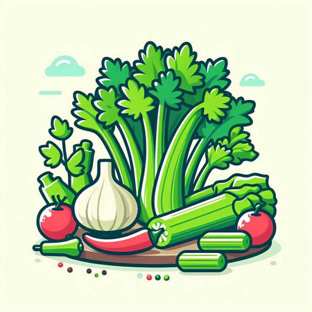 Illustration of fresh vegetables on a white background. Vector illustration.のイラスト素材