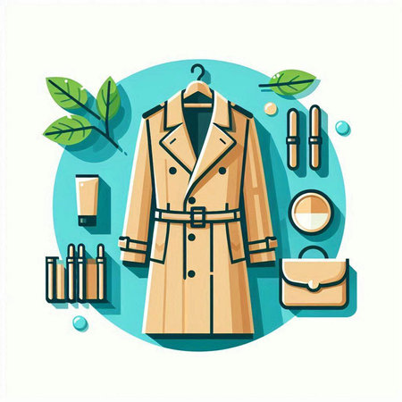 Vector illustration of women's clothing and accessories in flat design style.のイラスト素材