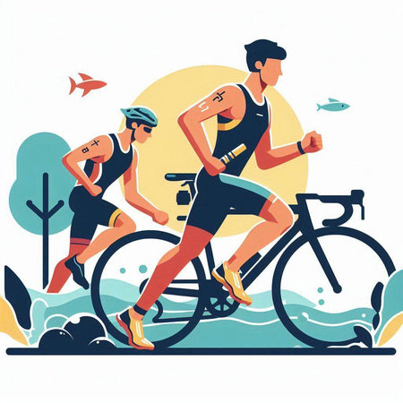 Cyclists on the road, active lifestyle. Vector illustration in flat styleのイラスト素材