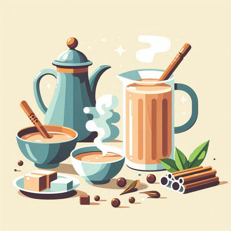 Coffee and tea set, vector illustration in flat style.のイラスト素材