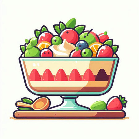 Fruit salad in a bowl. Vector illustration in cartoon style.のイラスト素材