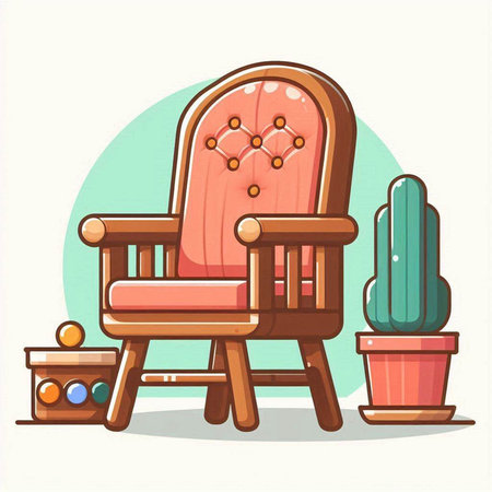 Retro armchair with cactus. Vector illustration in cartoon styleのイラスト素材