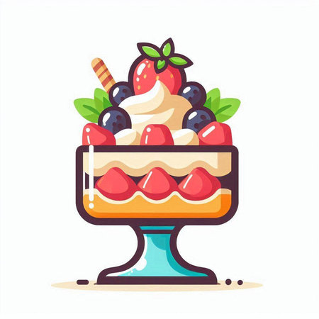 Cake with cream and berries. Vector illustration in cartoon style.のイラスト素材