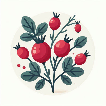 Branch of rosehip with berries. Vector illustration in flat style.のイラスト素材
