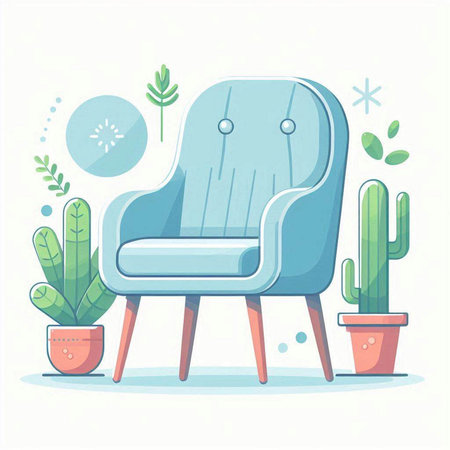 Vector illustration of a blue armchair in a flat style. Vector illustration.のイラスト素材