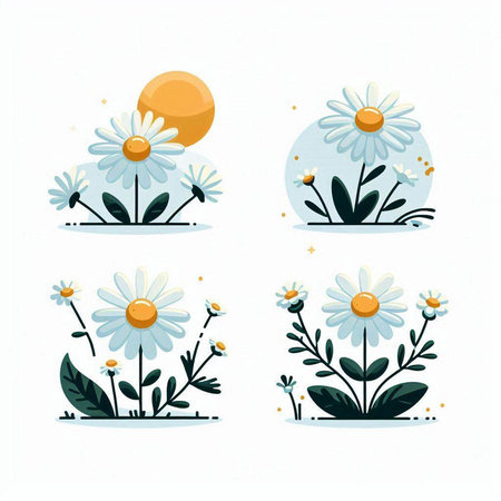 Set of cute daisies in cartoon style. Vector illustration.のイラスト素材