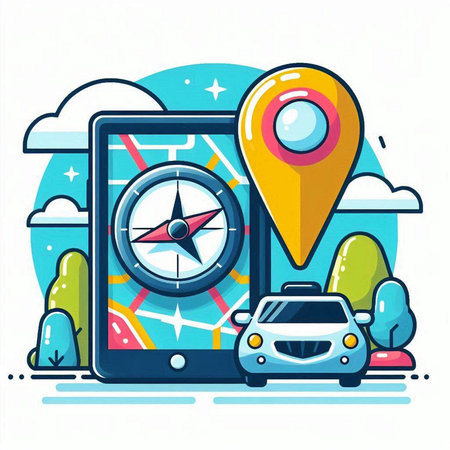 Vector illustration of modern flat design concept of navigation, travel, navigation, car, city map, gps.のイラスト素材
