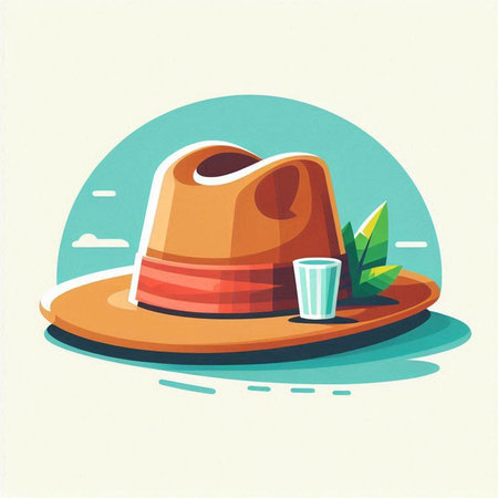 Beach hat with a glass of water. Vector illustration in flat styleのイラスト素材