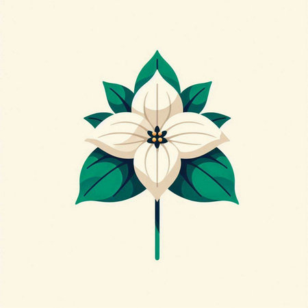Flower with green leaves and white flower in flat style. Vector illustration.のイラスト素材