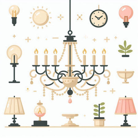 Luxury chandelier set. Vector illustration in flat styleのイラスト素材