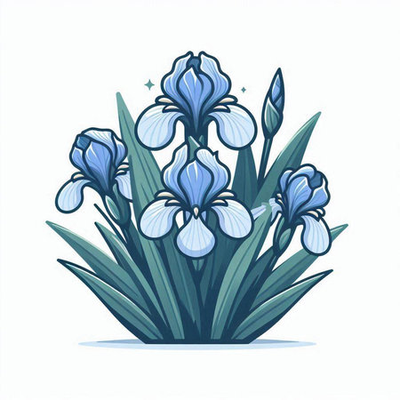 Blue iris flowers on white background. Hand drawn vector illustration.のイラスト素材