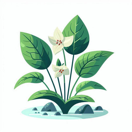 Beautiful white flowers with green leaves on a white background. Vector illustration.のイラスト素材