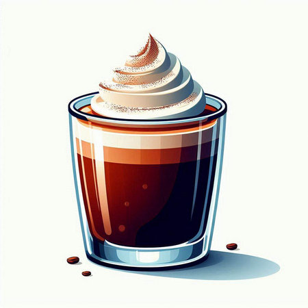 Illustration of a cup of coffee with whipped cream and coffee beansのイラスト素材
