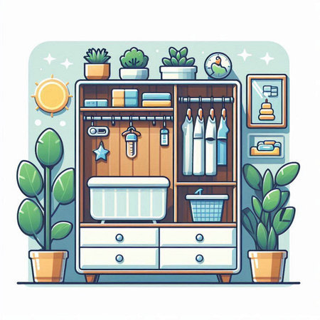 Cartoon interior with furniture. Furniture in flat style. Vector illustration.のイラスト素材