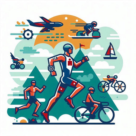 Cyclists in the mountains. Vector illustration on white background.のイラスト素材