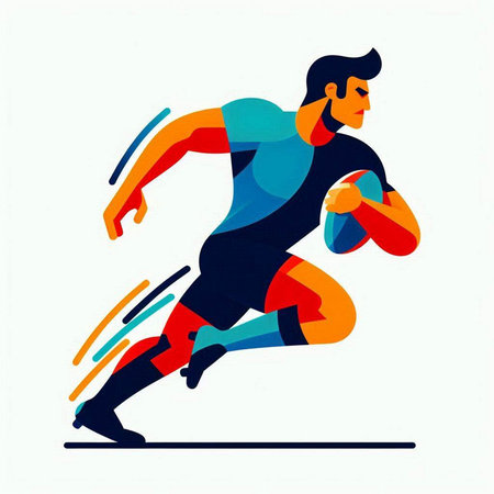 Rugby player running with ball. Colorful vector illustration.のイラスト素材