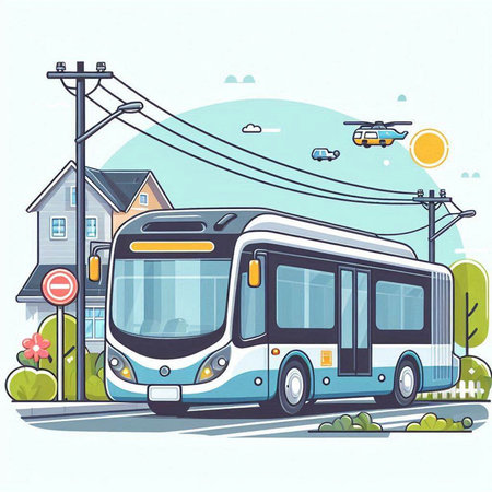 Bus on the street of the city. Vector illustration in flat styleのイラスト素材