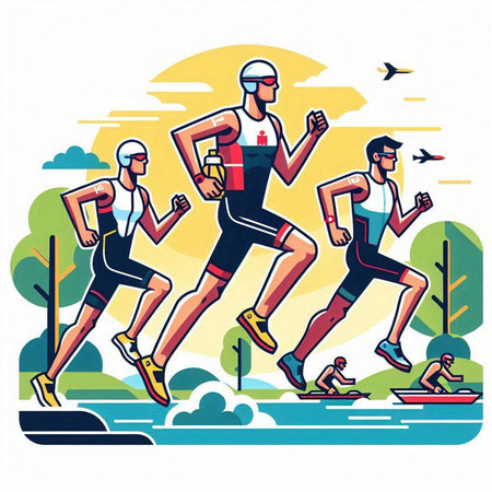 Marathon runners running in the city. Sport and healthy lifestyle. Vector illustrationのイラスト素材