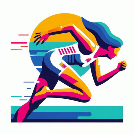 Running woman. Sport and healthy lifestyle. Vector illustration in flat style.のイラスト素材