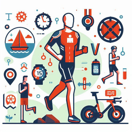 Cyclist man running on the road. Flat vector illustration.のイラスト素材