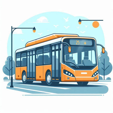 Bus on the road. Vector illustration in flat style. City transport.のイラスト素材