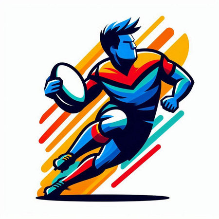 Rugby player action cartoon sport graphic vector. Sport symbol.のイラスト素材