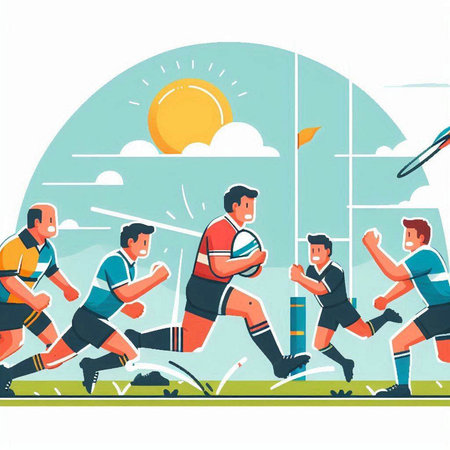 Rugby players in action. Vector illustration in cartoon style.のイラスト素材