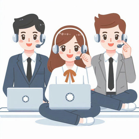 Call center operator and customer service staff with headset. Vector illustration.のイラスト素材
