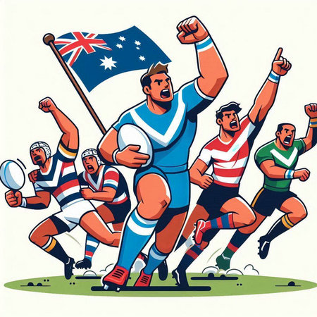 Rugby players with the national flag of Australia. Vector illustration.のイラスト素材